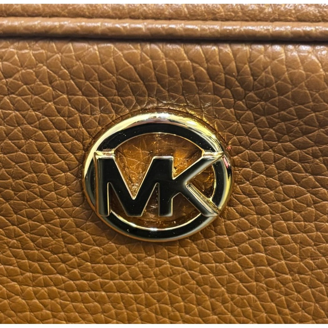 Michael Kors Brown Pebbled Leather Crossbody Bag With Gold Chain Straps