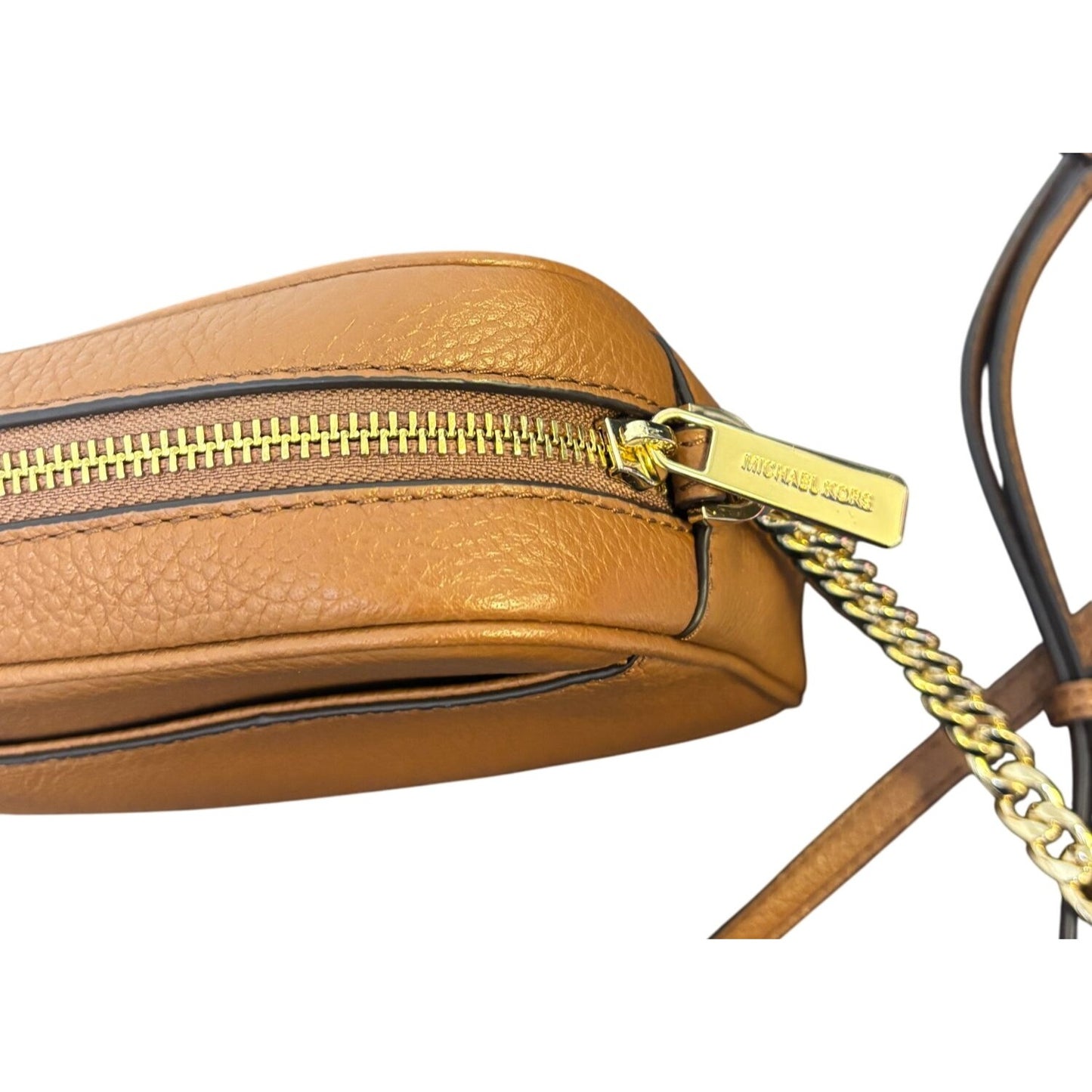 Michael Kors Brown Pebbled Leather Crossbody Bag With Gold Chain Straps