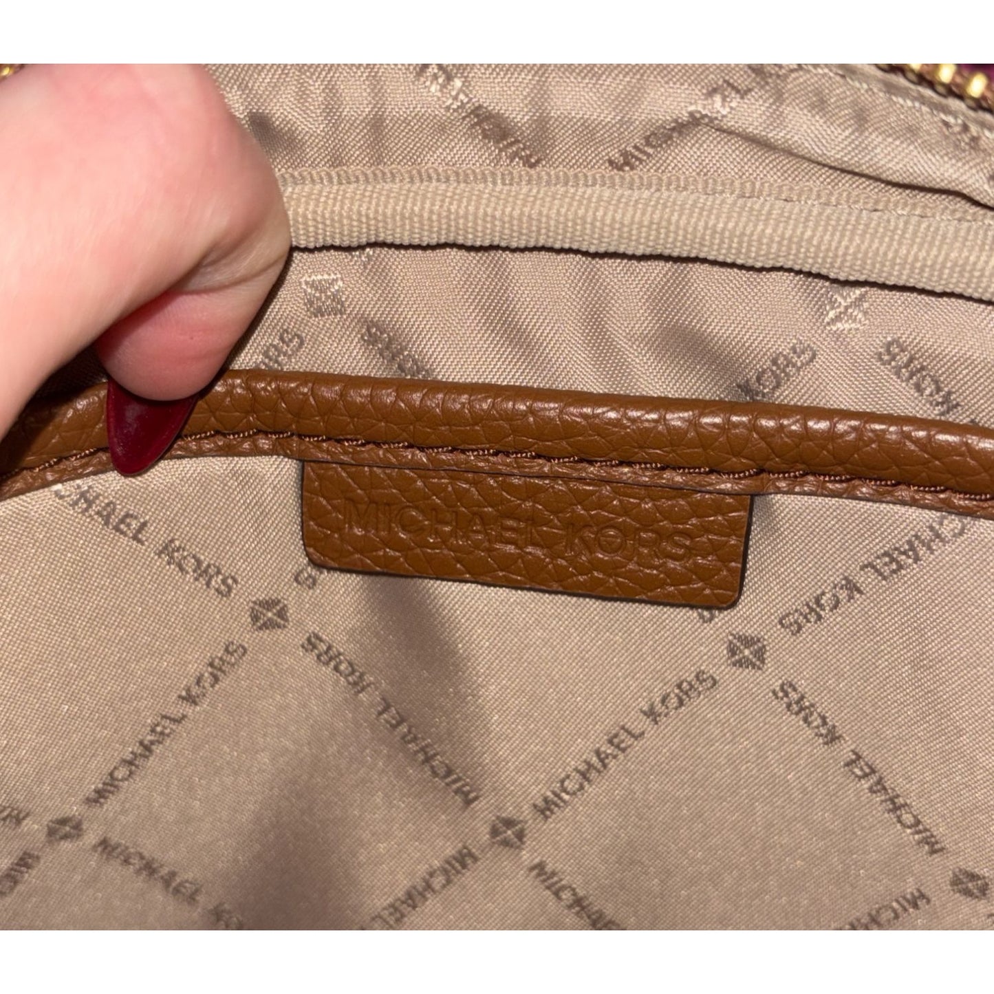 Michael Kors Brown Pebbled Leather Crossbody Bag With Gold Chain Straps