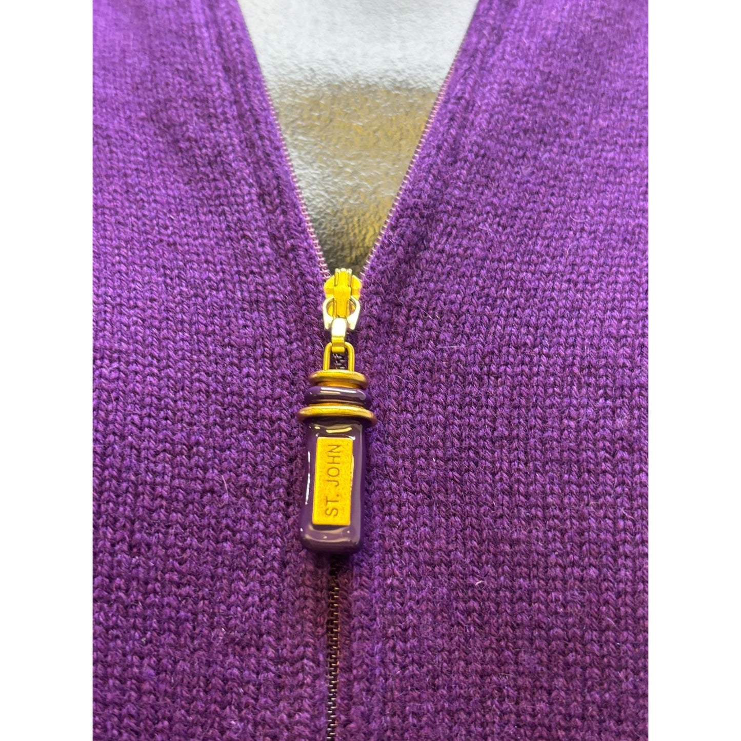 St. John Sport Cashmere Purple Zip Sweater XL