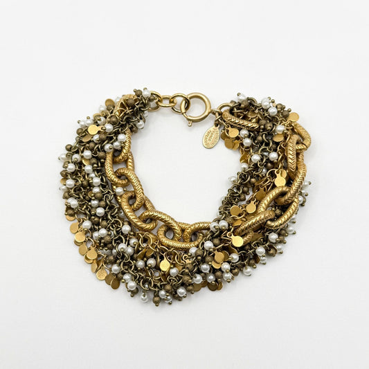 Catherine Popesco Gold Plated Multi Chain Gold & Pearl Intertwined Bracelet