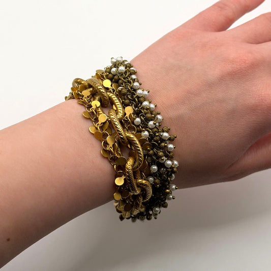 Catherine Popesco Gold Plated Multi Chain Gold & Pearl Intertwined Bracelet