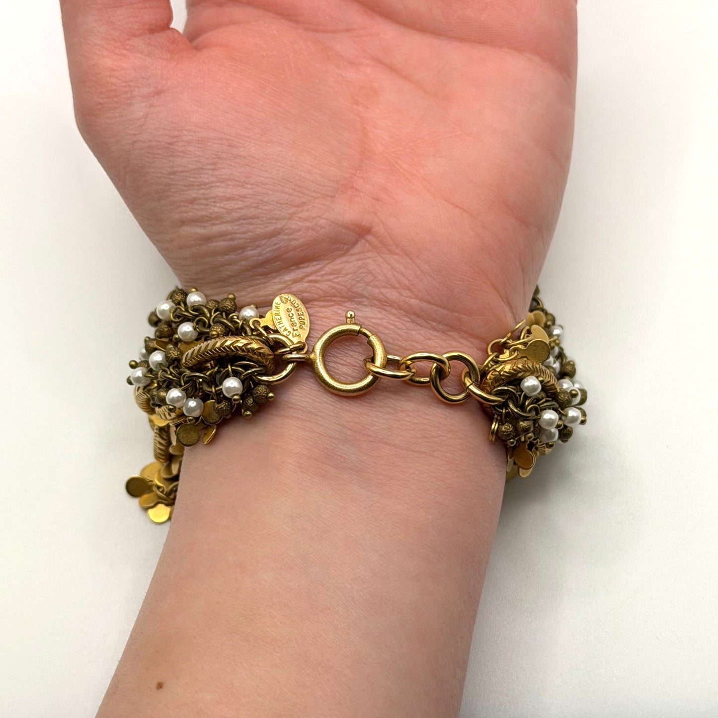 Catherine Popesco Gold Plated Multi Chain Gold & Pearl Intertwined Bracelet