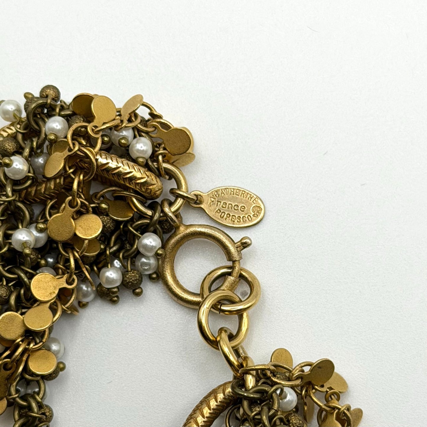 Catherine Popesco Gold Plated Multi Chain Gold & Pearl Intertwined Bracelet