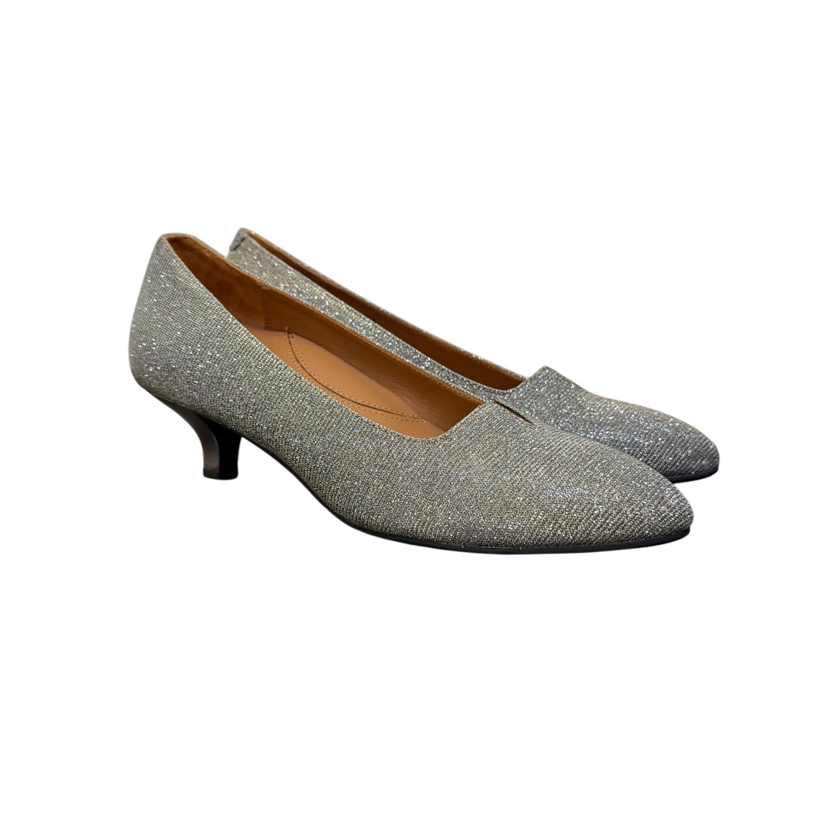 L'Amour Des Pieds Dance Silver Glitter Kitten Heels 8.5