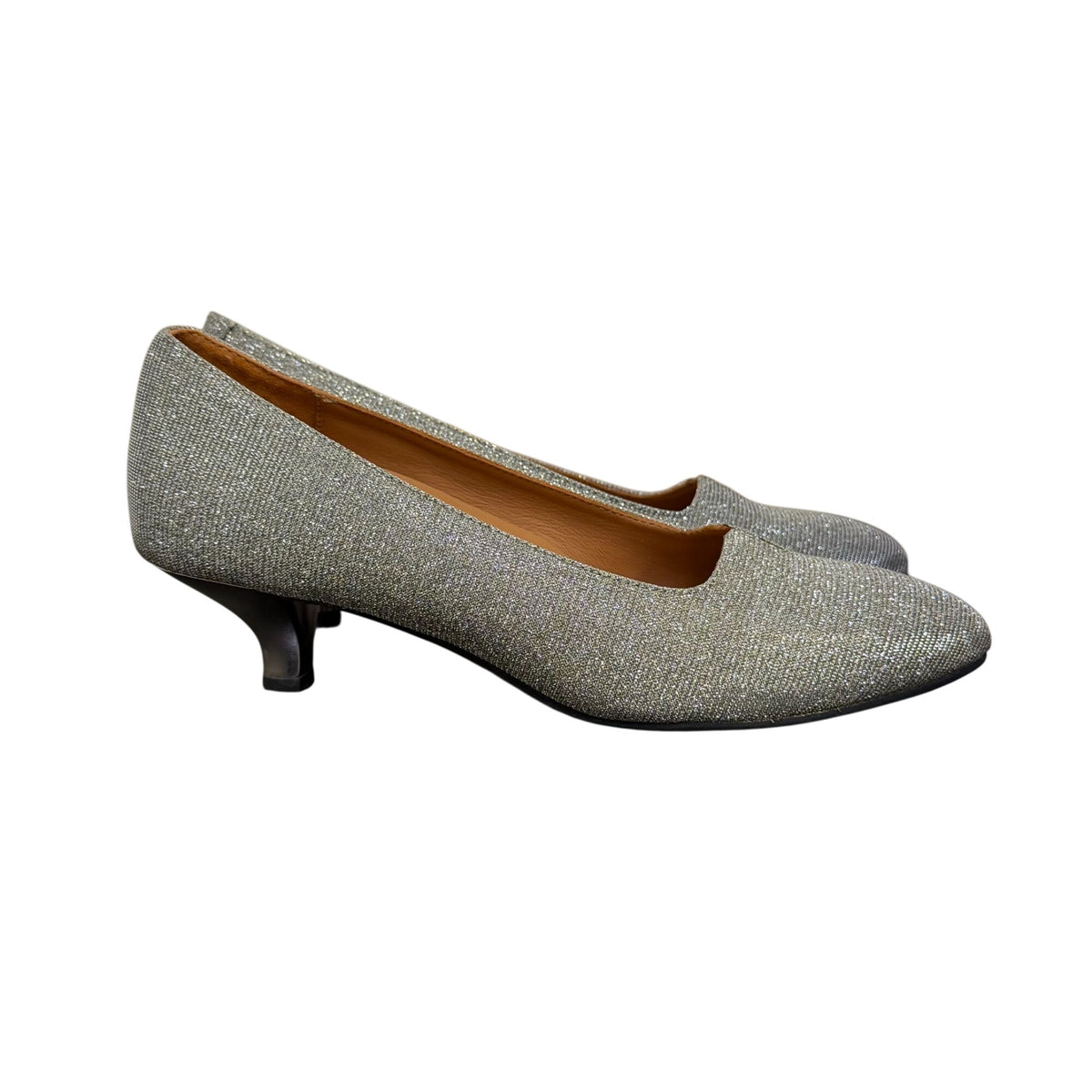 L'Amour Des Pieds Dance Silver Glitter Kitten Heels 8.5