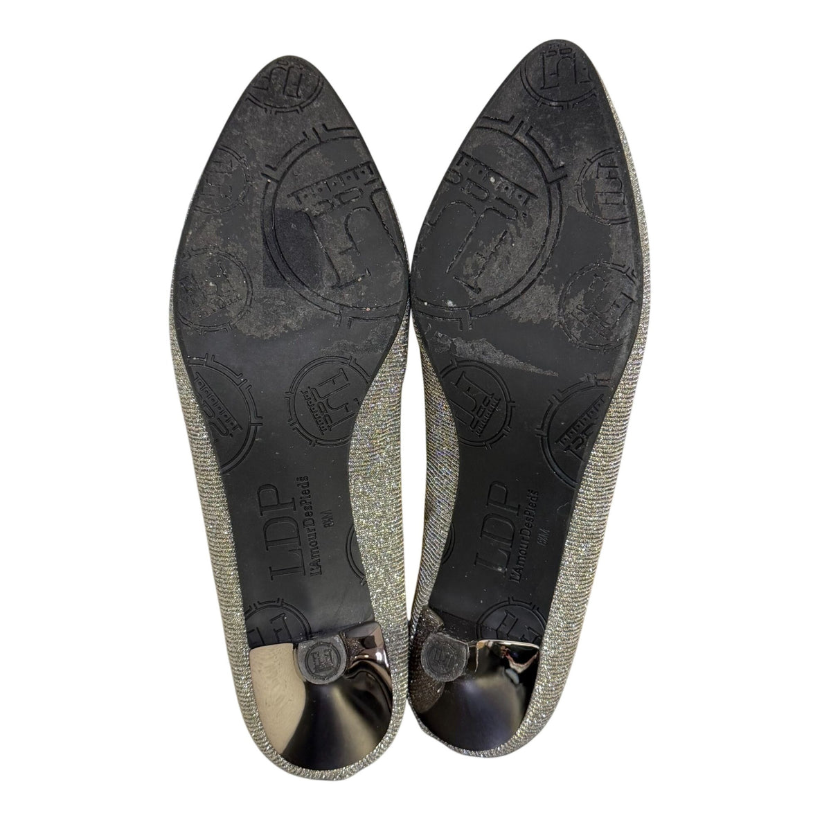 L'Amour Des Pieds Dance Silver Glitter Kitten Heels 8.5