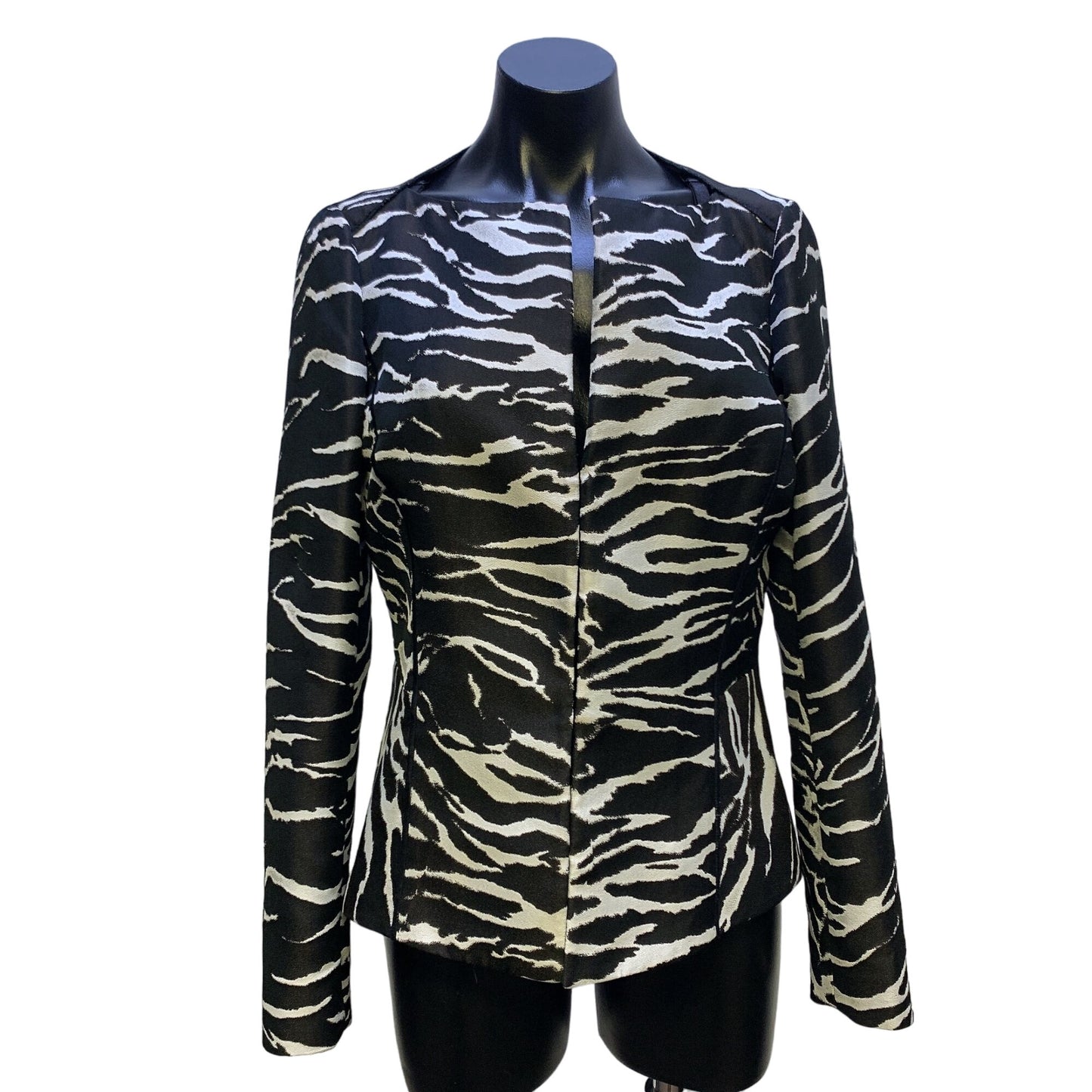 Lafayette 148 New York Black & White Zebra Print Blazer Jacket Size 8