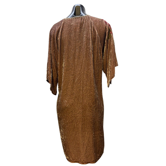 Johnny Was Embroidered Velvet Brown Dress With Rose Floral Design M