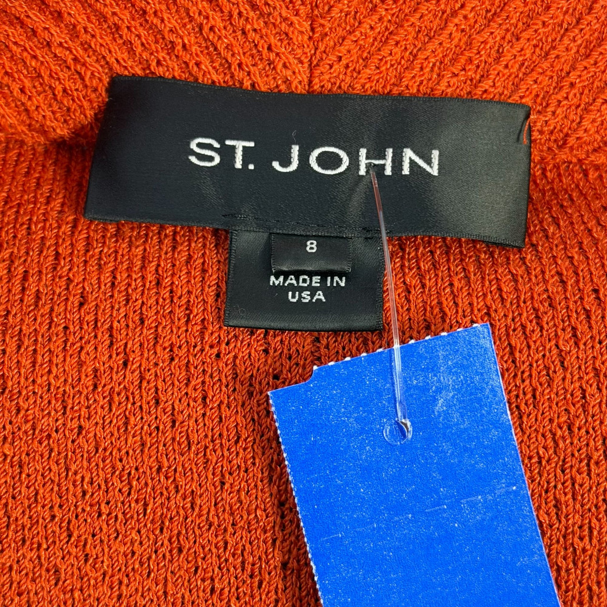 St. John Knit Jacket Deep Orange Open Front Long Sleeve 8