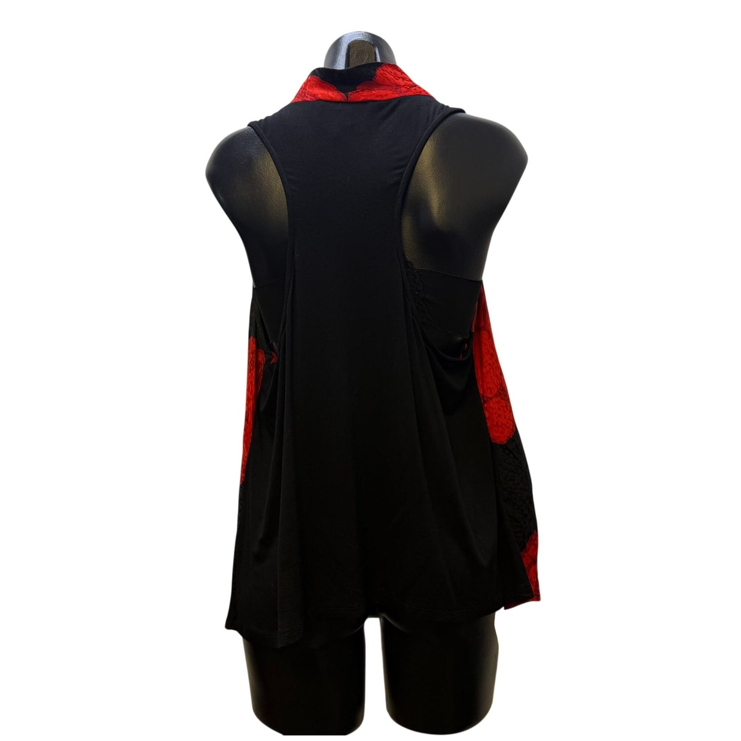 Trina Turk Silk Blend Cowl Neck Sleeveless Blouse Red & Black Floral XL