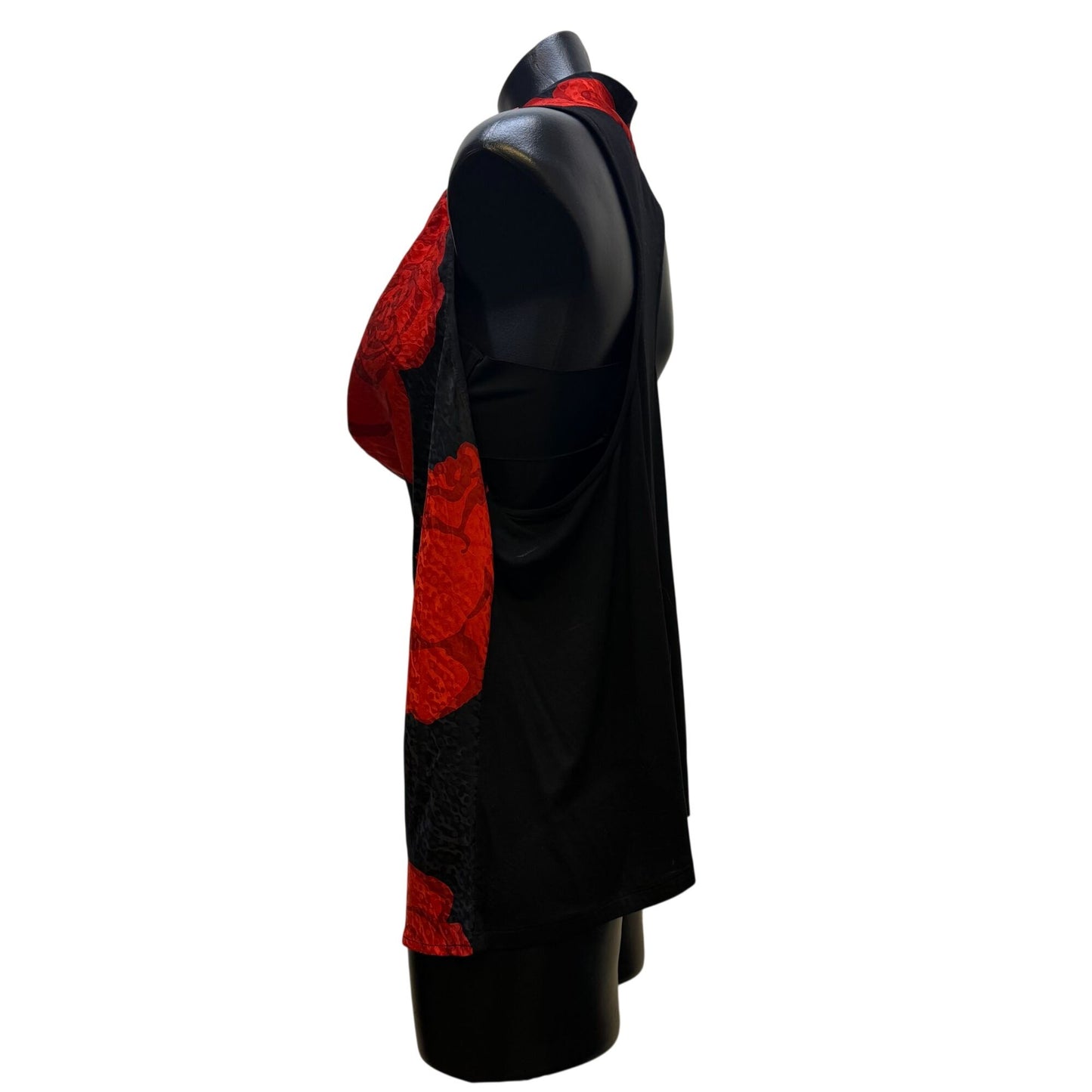 Trina Turk Silk Blend Cowl Neck Sleeveless Blouse Red & Black Floral XL