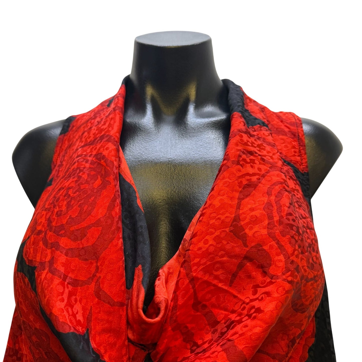 Trina Turk Silk Blend Cowl Neck Sleeveless Blouse Red & Black Floral XL