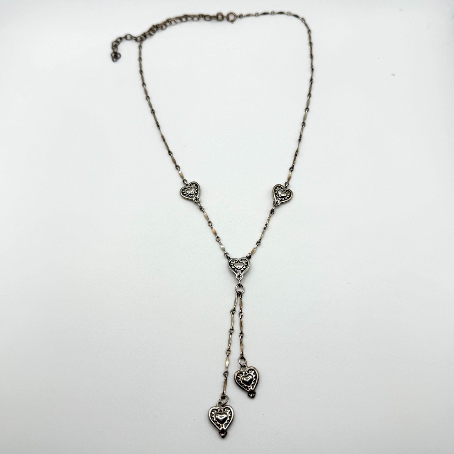 Vintage 925 Sterling Silver Heart Dangle Necklace