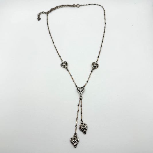 Vintage 925 Sterling Silver Heart Dangle Necklace