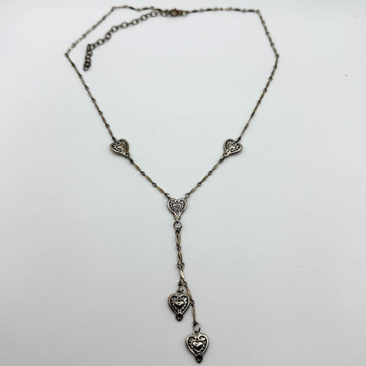 Vintage 925 Sterling Silver Heart Dangle Necklace