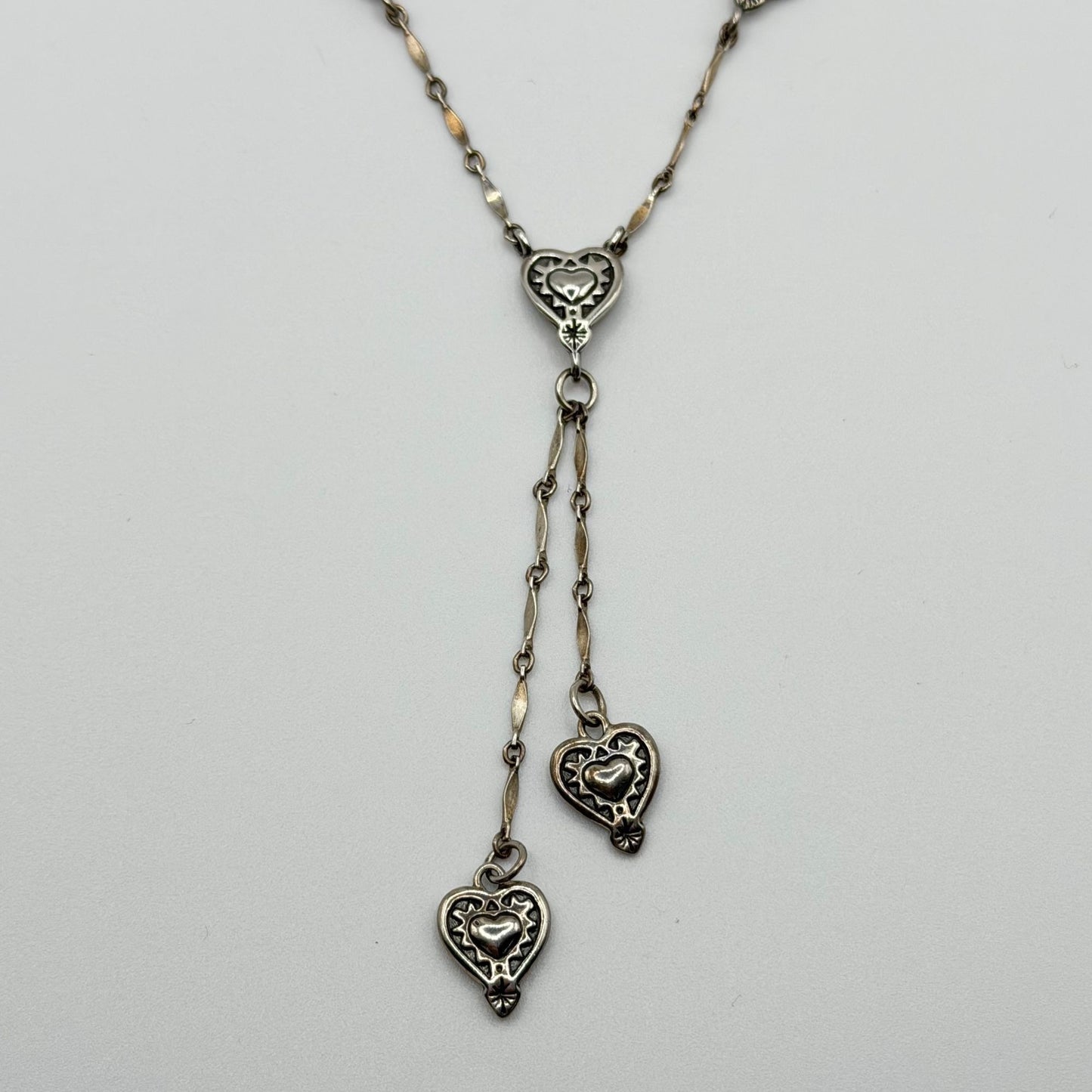 Vintage 925 Sterling Silver Heart Dangle Necklace