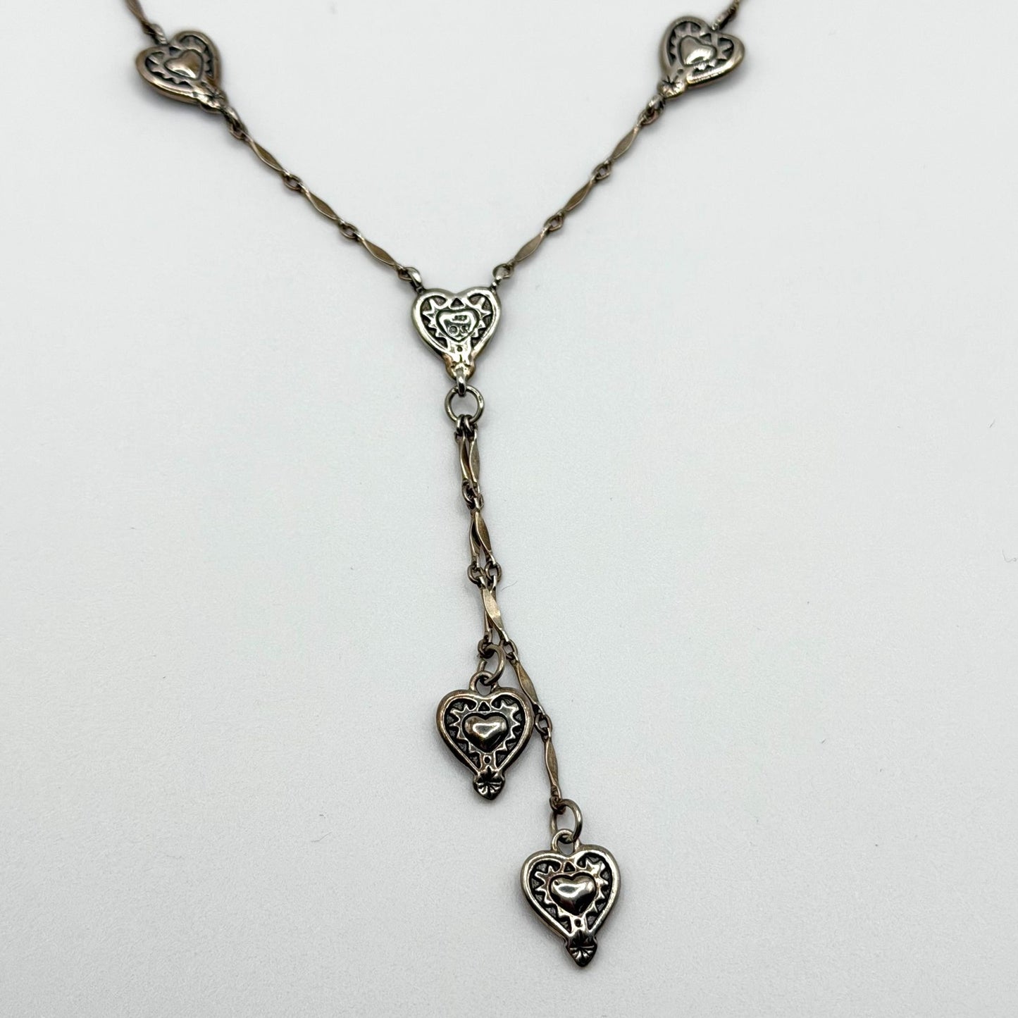 Vintage 925 Sterling Silver Heart Dangle Necklace