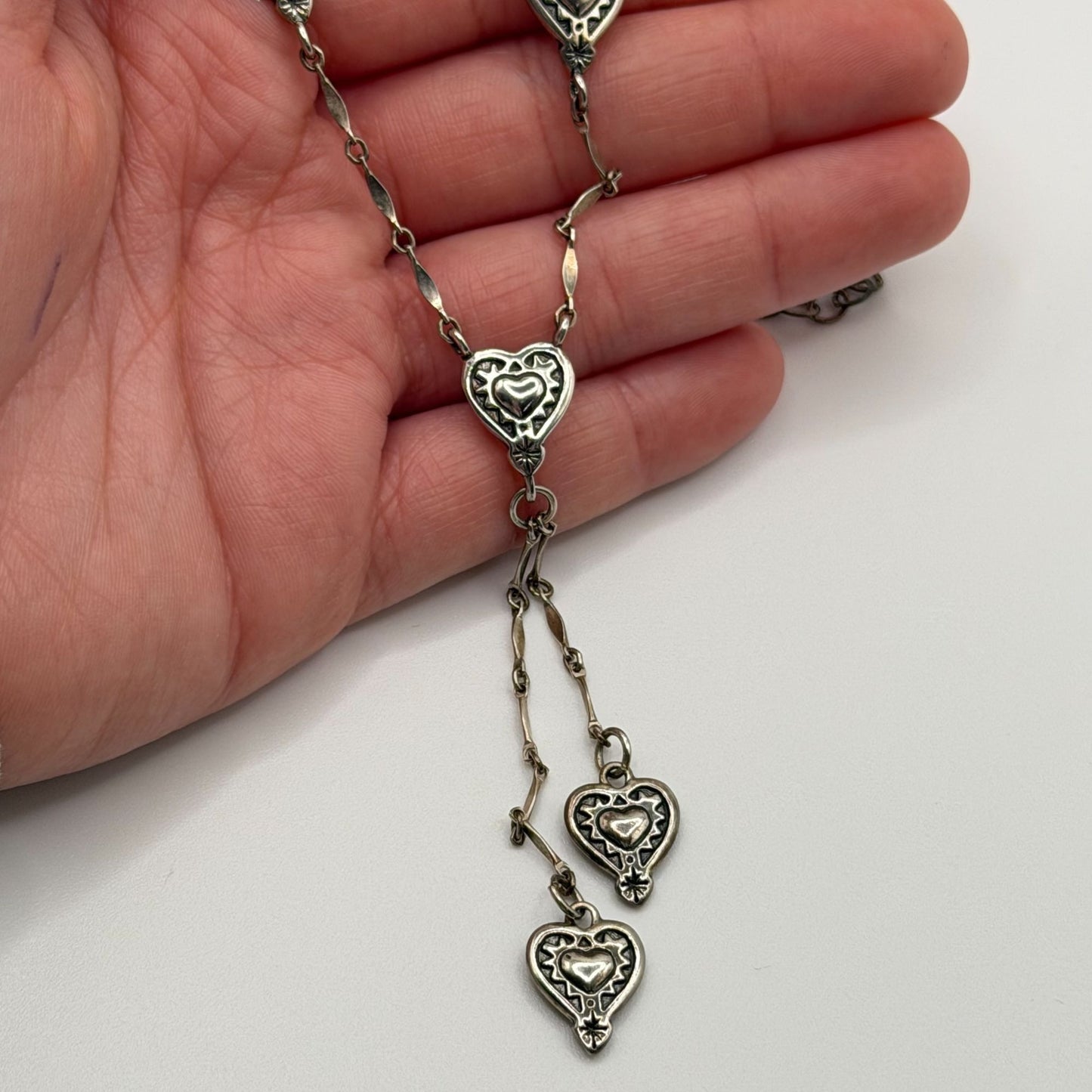 Vintage 925 Sterling Silver Heart Dangle Necklace