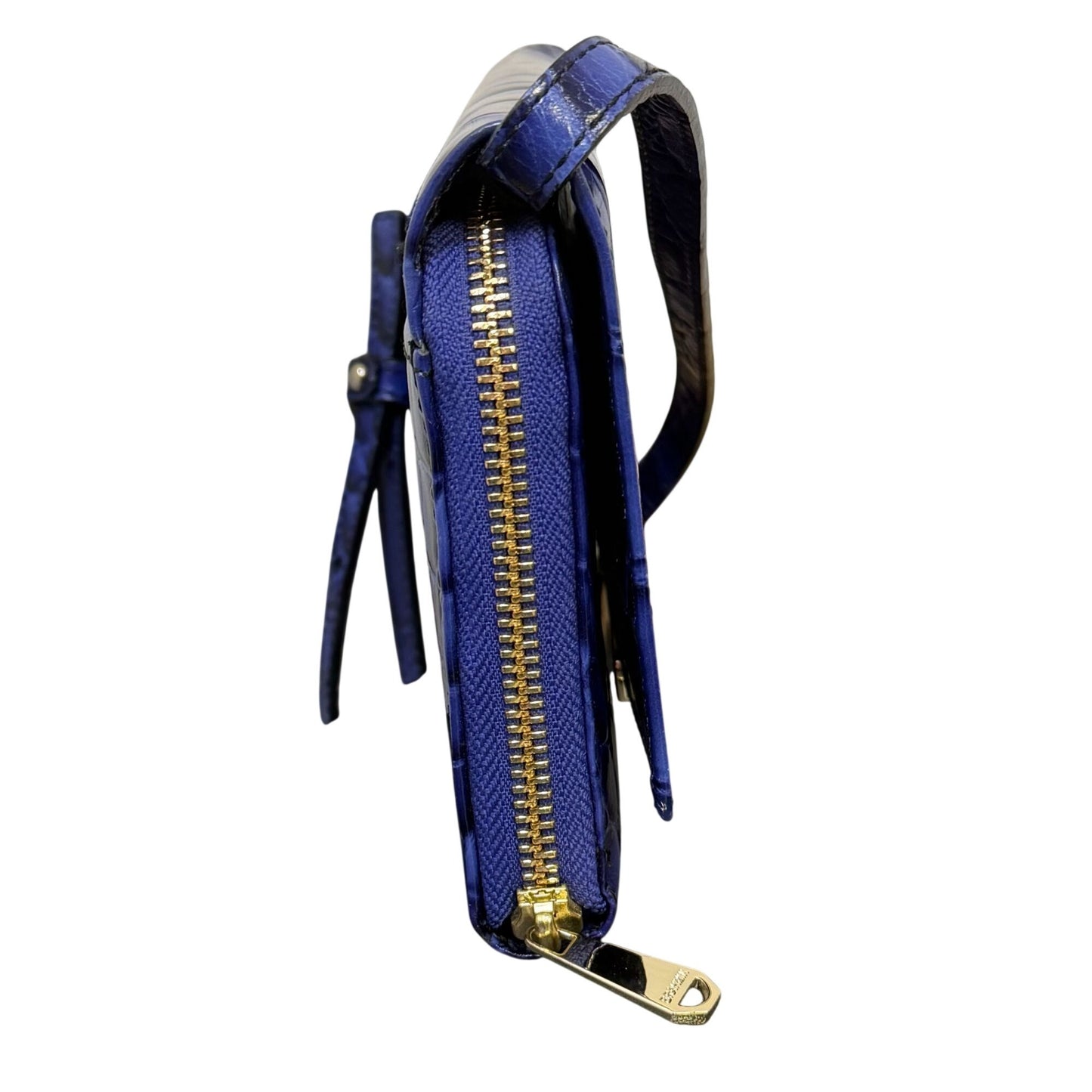 Brahmin Croc-Embossed Blue Leather Crossbody Wallet