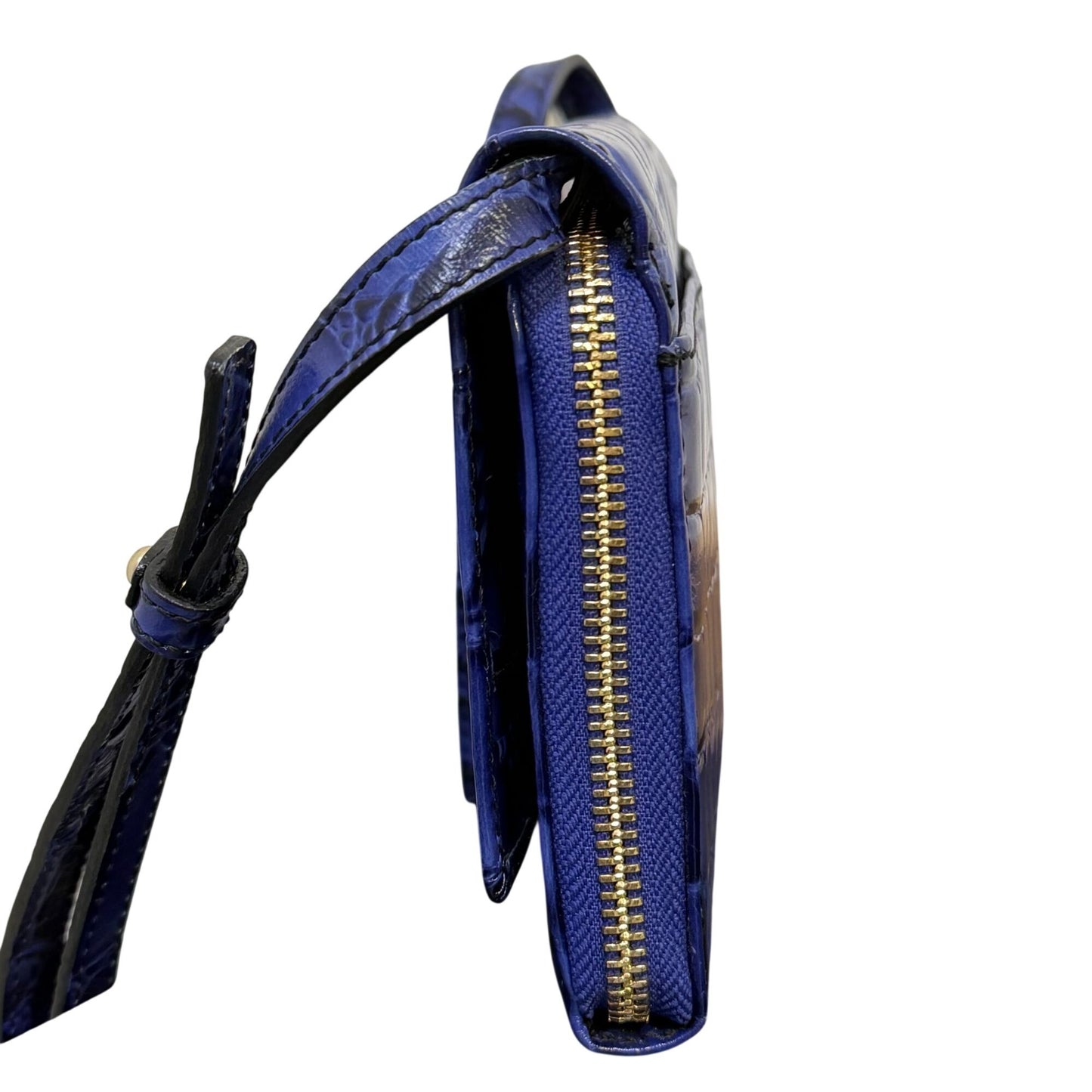 Brahmin Croc-Embossed Blue Leather Crossbody Wallet