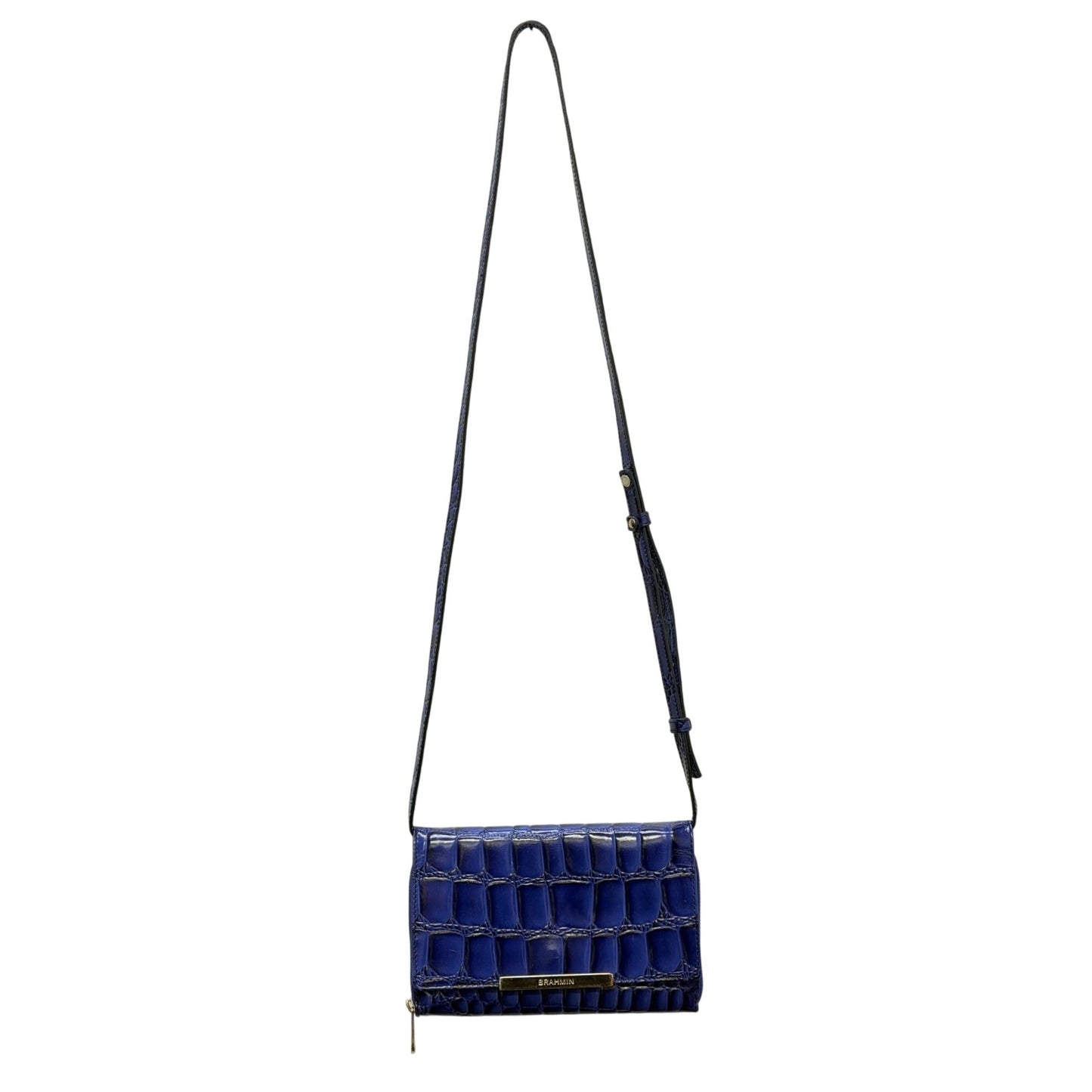 Brahmin Croc-Embossed Blue Leather Crossbody Wallet
