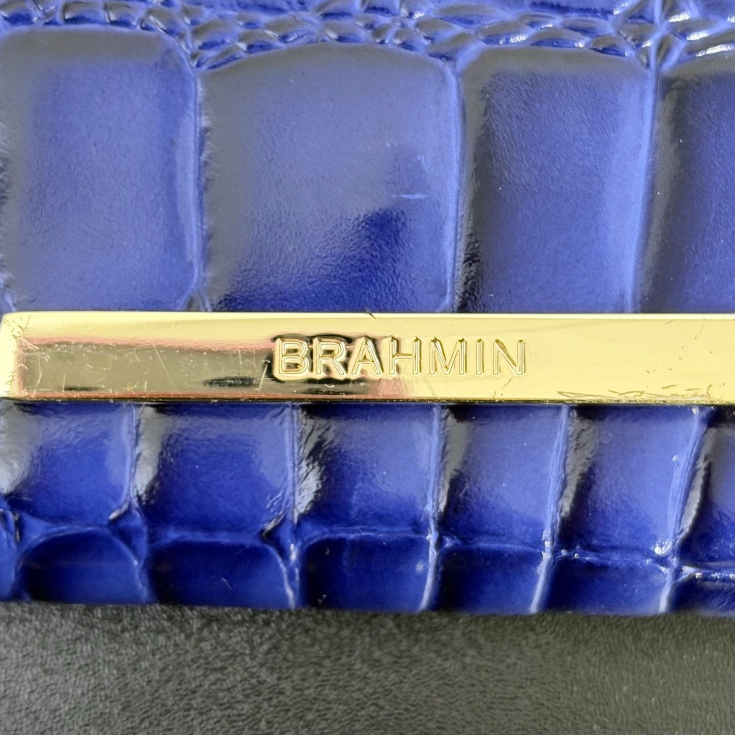 Brahmin Croc-Embossed Blue Leather Crossbody Wallet