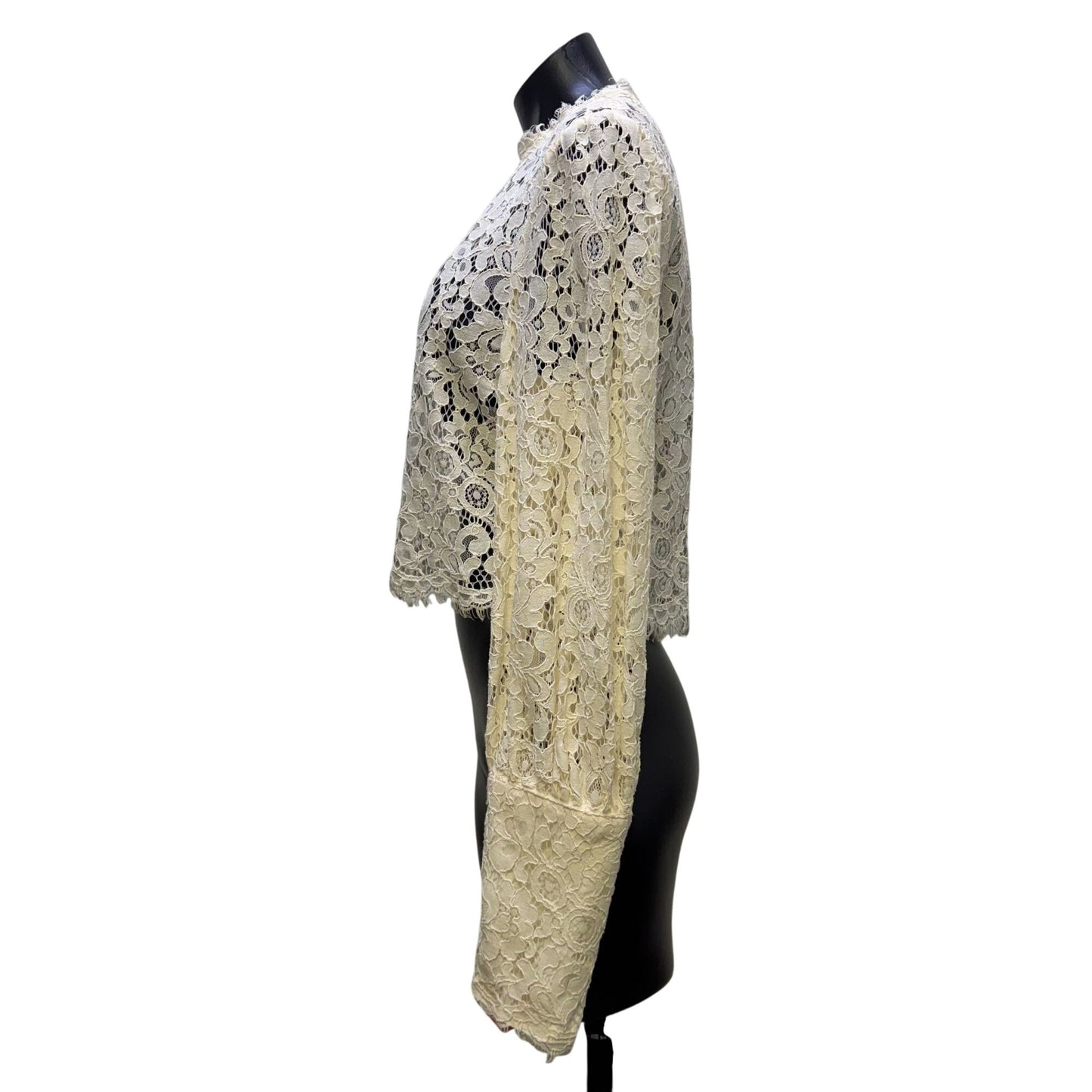 Bardot Lace Cropped Blouse Ivory Long Sleeve XL