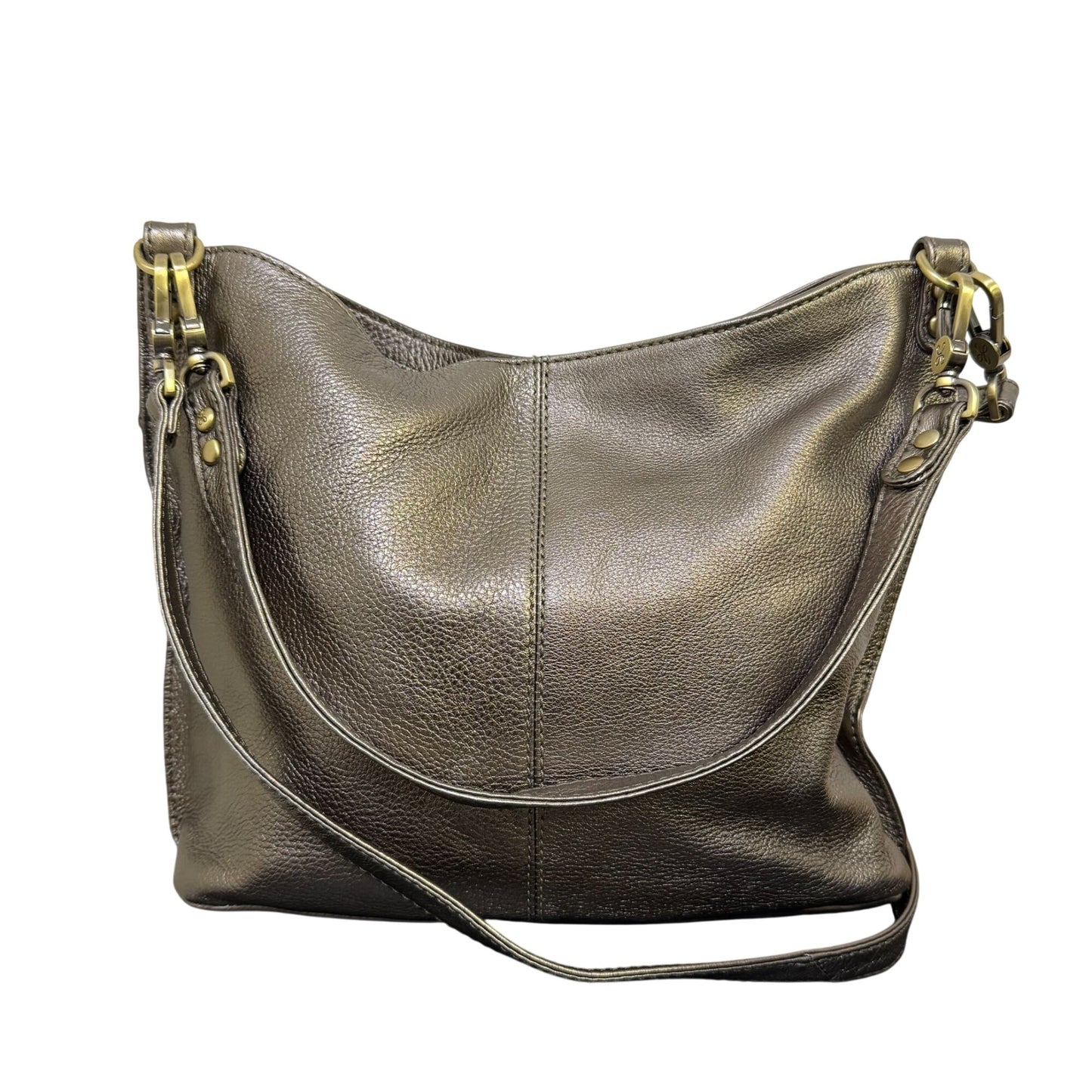 Hobo Shoulder Bag Metallic Gold Faux Leather With Adjustable Strap