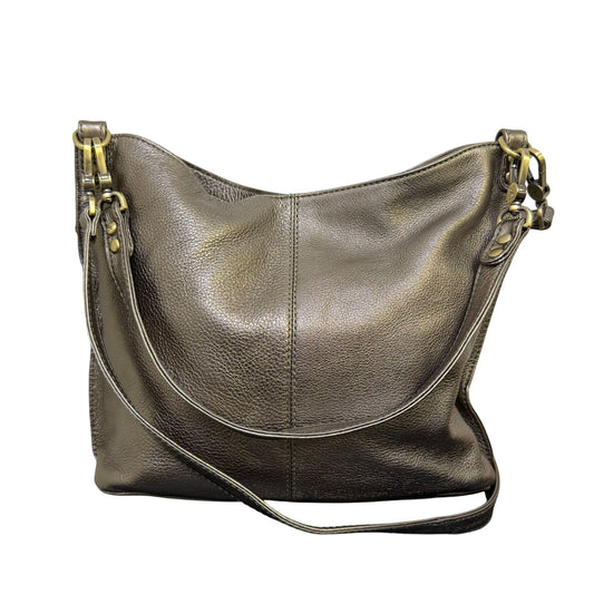 Hobo Shoulder Bag Metallic Gold Faux Leather With Adjustable Strap