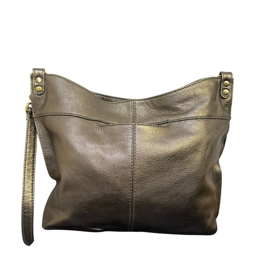 Hobo Shoulder Bag Metallic Gold Faux Leather With Adjustable Strap