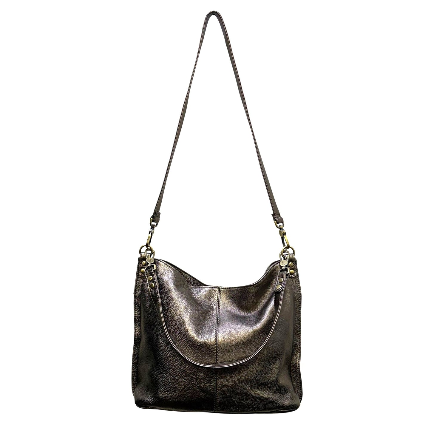 Hobo Shoulder Bag Metallic Gold Faux Leather With Adjustable Strap