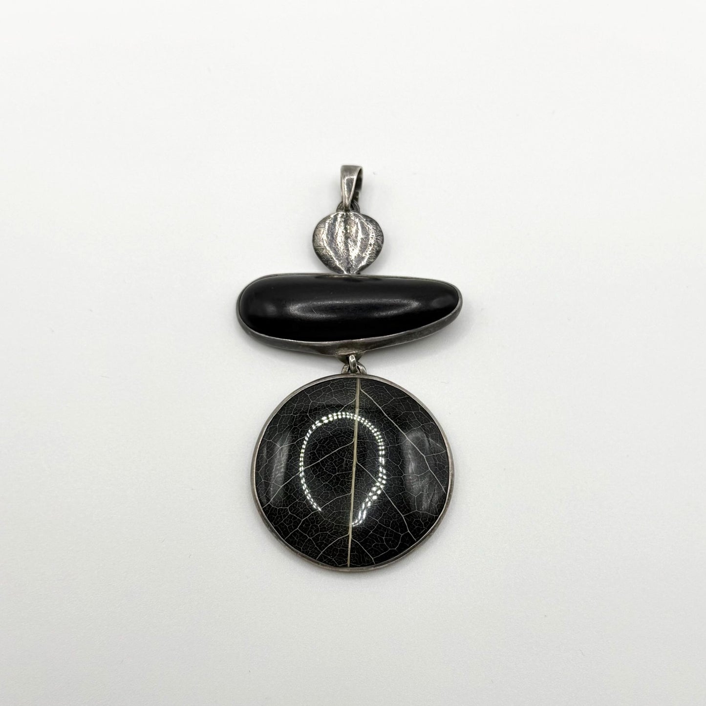 Silpada 925 Sterling Silver Black Wood & Leaf Resin Dangle Pendant