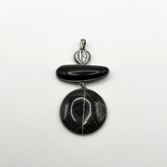 Silpada 925 Sterling Silver Black Wood & Leaf Resin Dangle Pendant