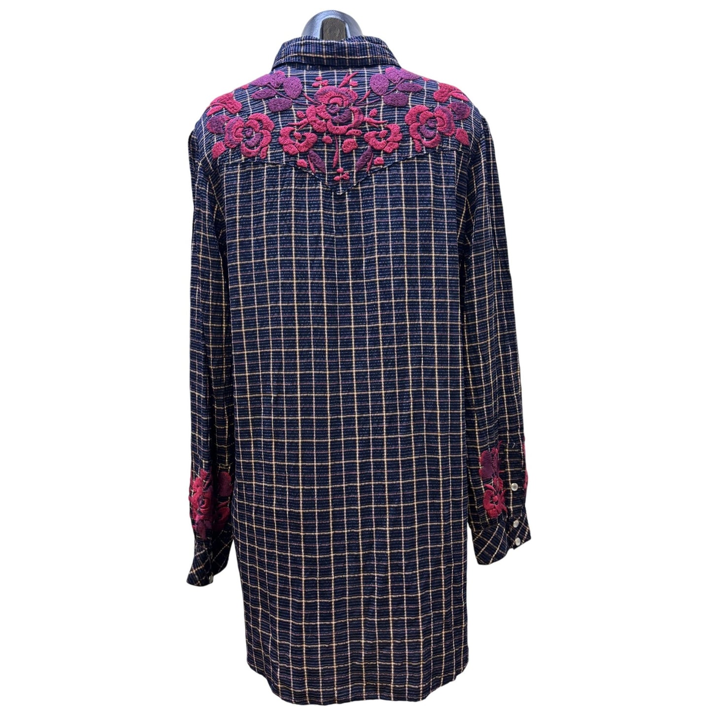 NWT Johnny Was Navy Embroidered Tunic Blouse L