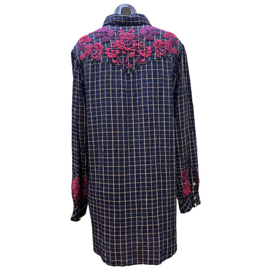 NWT Johnny Was Navy Embroidered Tunic Blouse L
