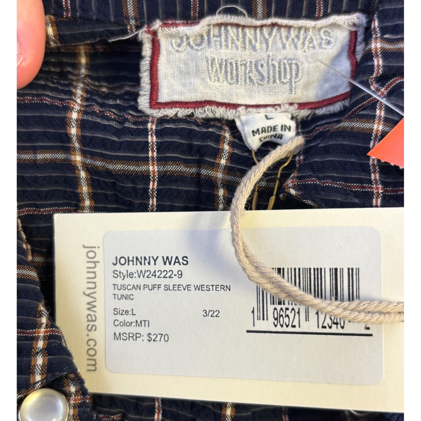 NWT Johnny Was Navy Embroidered Tunic Blouse L