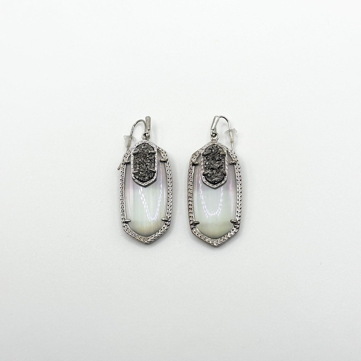 Kendra Scott Elle Drop Earrings Silver Iridescent & Black Druzy Stone