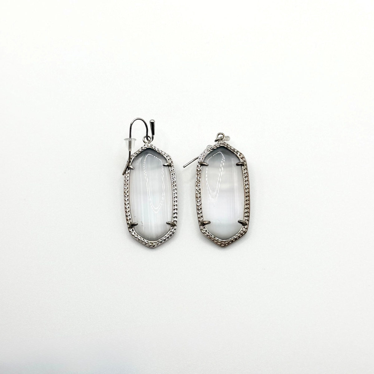 Kendra Scott Elle Drop Earrings Silver Iridescent & Black Druzy Stone