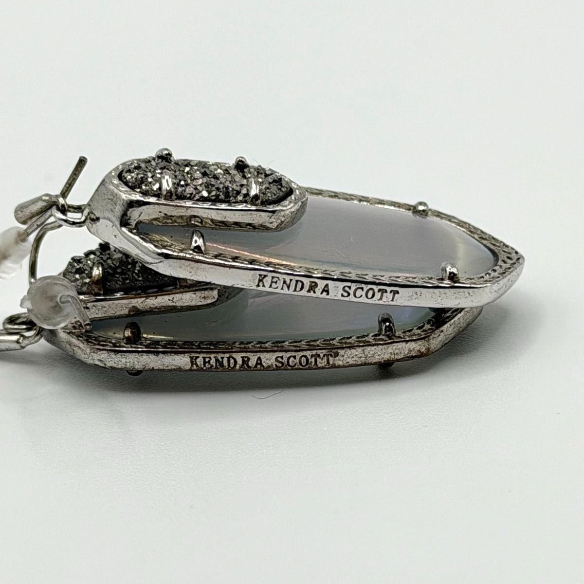 Kendra Scott Elle Drop Earrings Silver Iridescent & Black Druzy Stone
