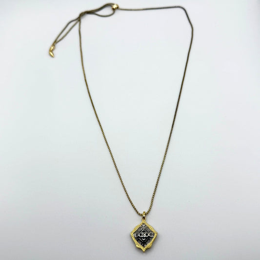 Kendra Scott Silver And Gold Tone Necklace With Intricate Filigree Floral Pendant