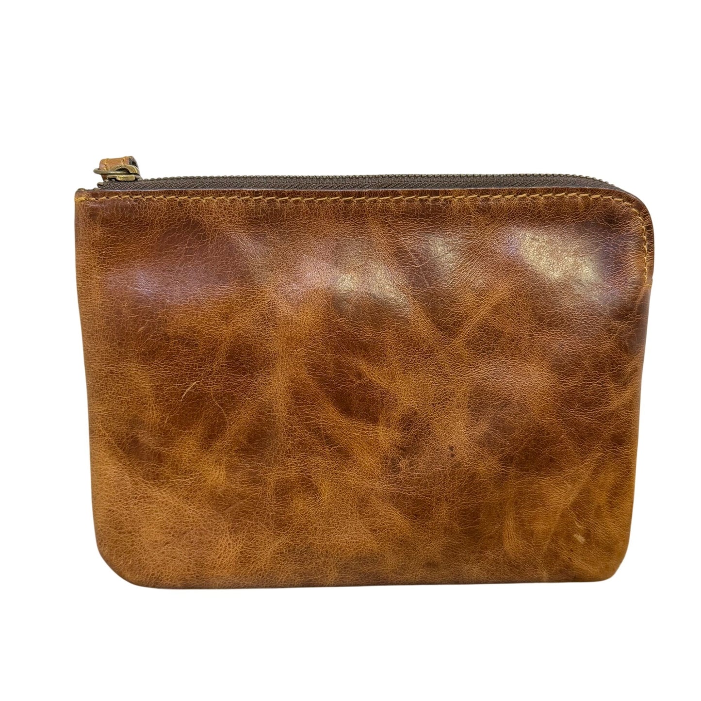 Patricia Nash Cognac Brown Leather Wristlet With Zipper Closure