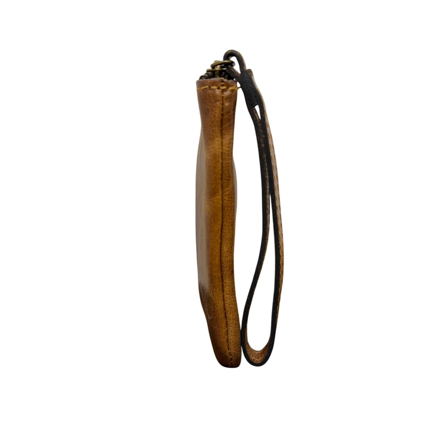 Patricia Nash Cognac Brown Leather Wristlet With Zipper Closure