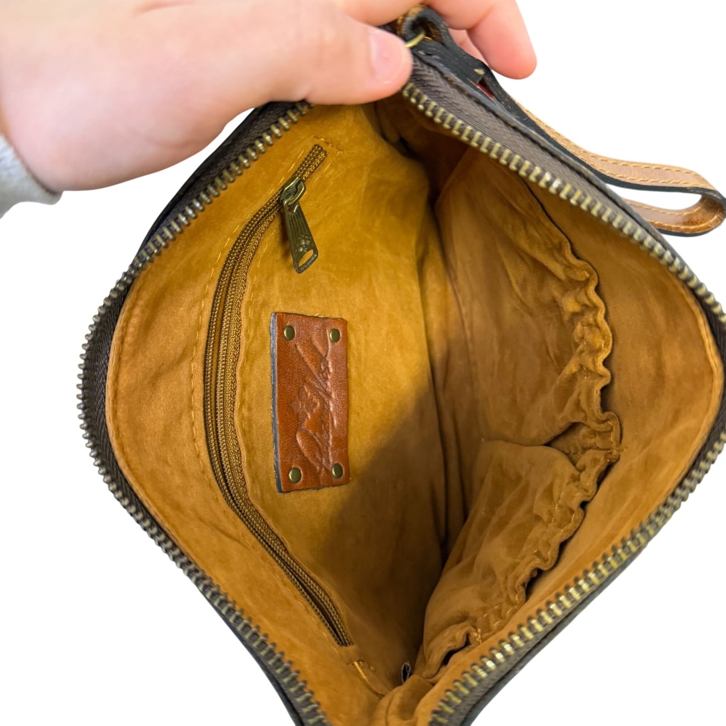 Patricia Nash Cognac Brown Leather Wristlet With Zipper Closure