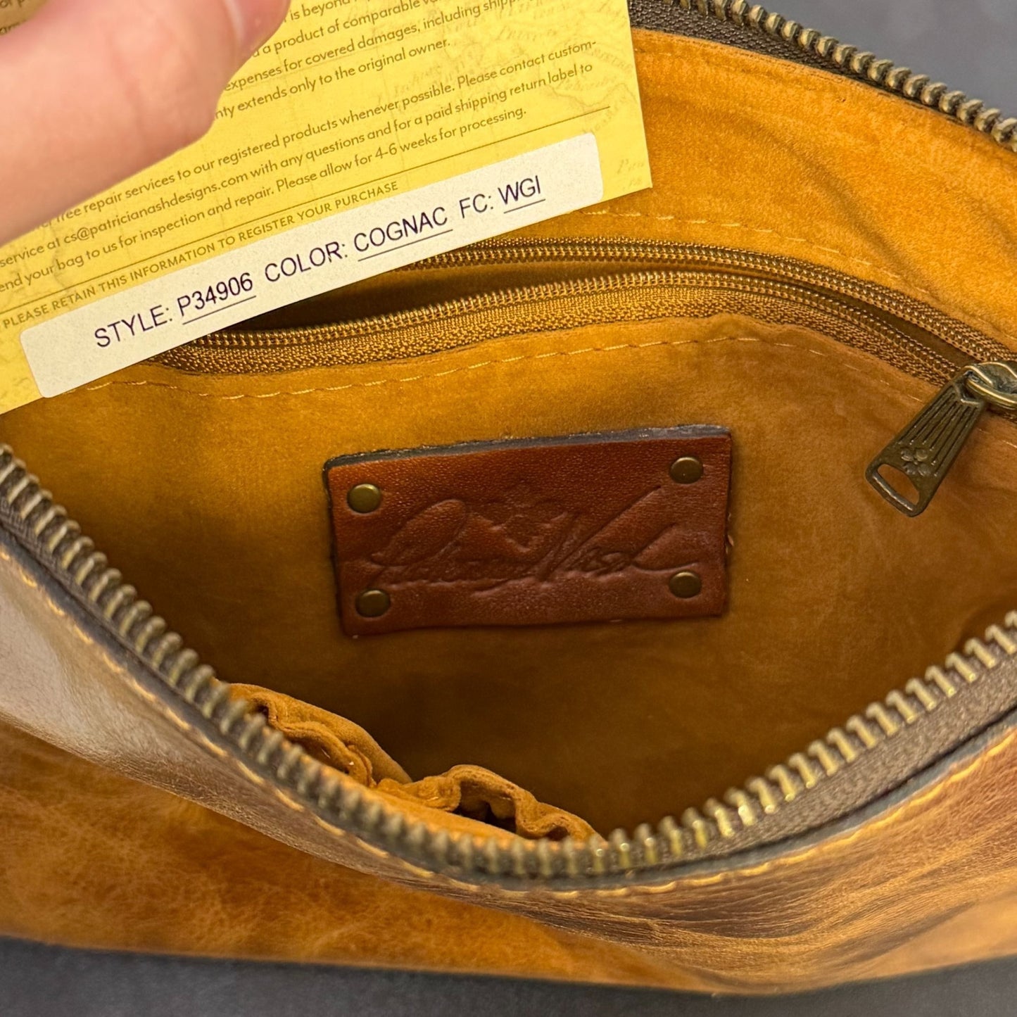 Patricia Nash Cognac Brown Leather Wristlet With Zipper Closure