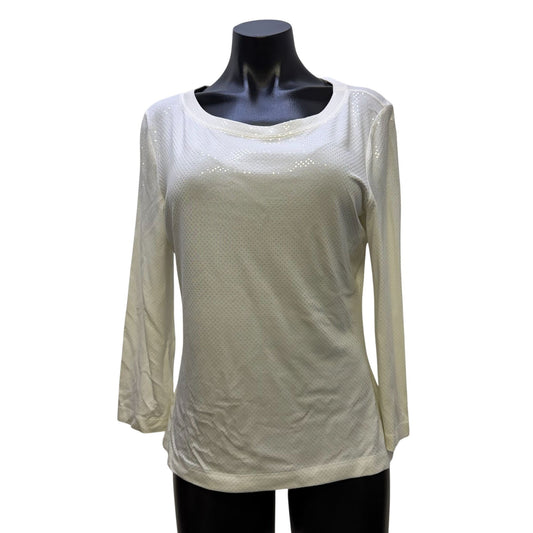 St. John Caviar Bright White Sequin Long Sleeve Top Size M