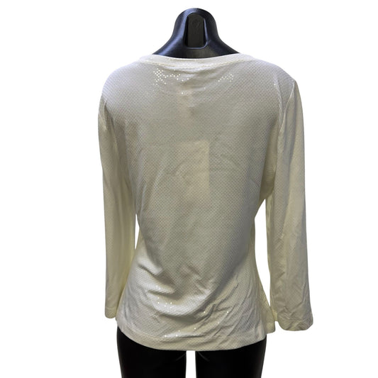 St. John Caviar Bright White Sequin Long Sleeve Top Size M