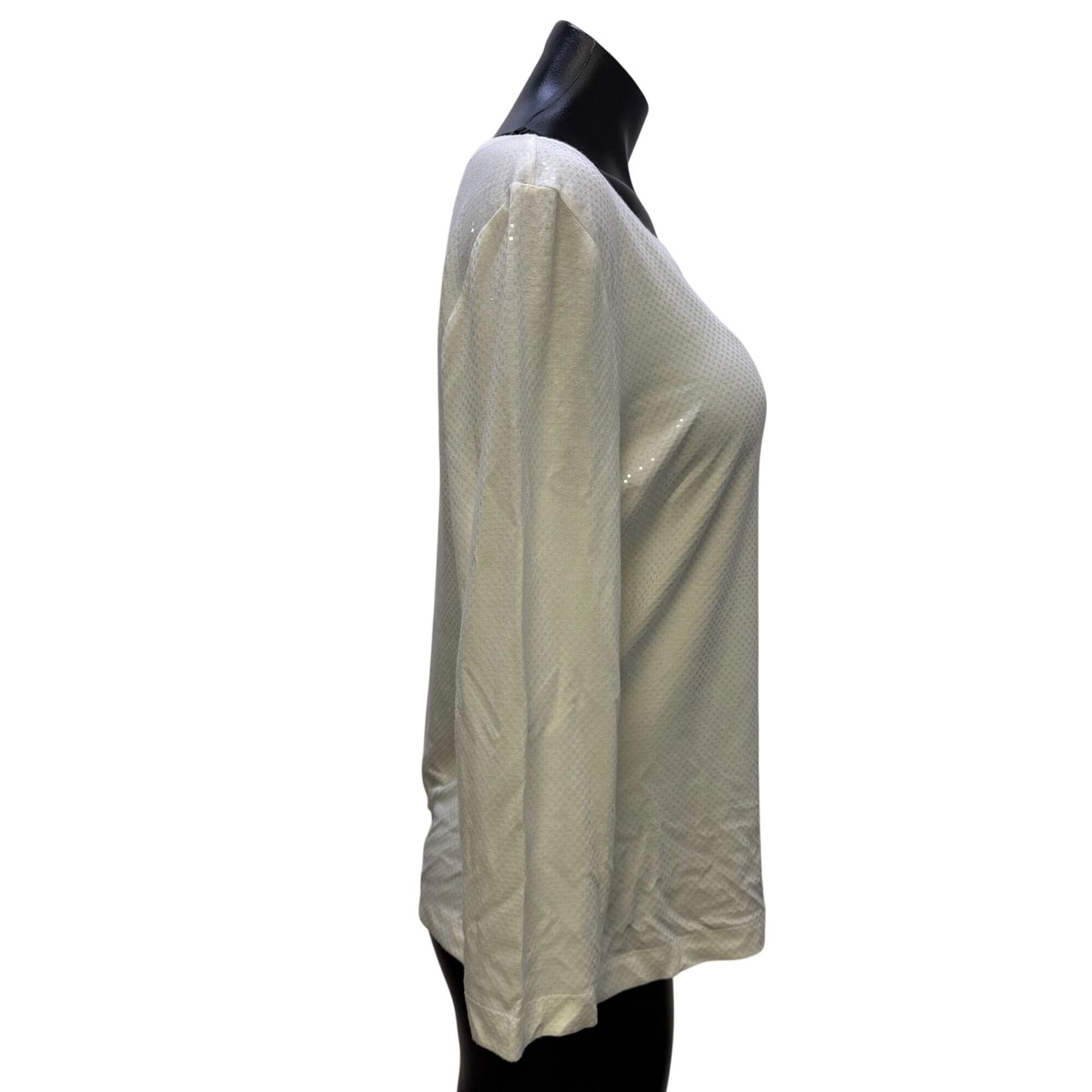 St. John Caviar Bright White Sequin Long Sleeve Top Size M