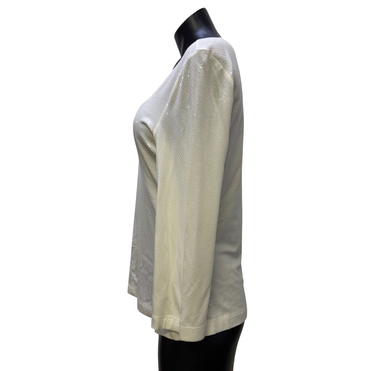 St. John Caviar Bright White Sequin Long Sleeve Top Size M