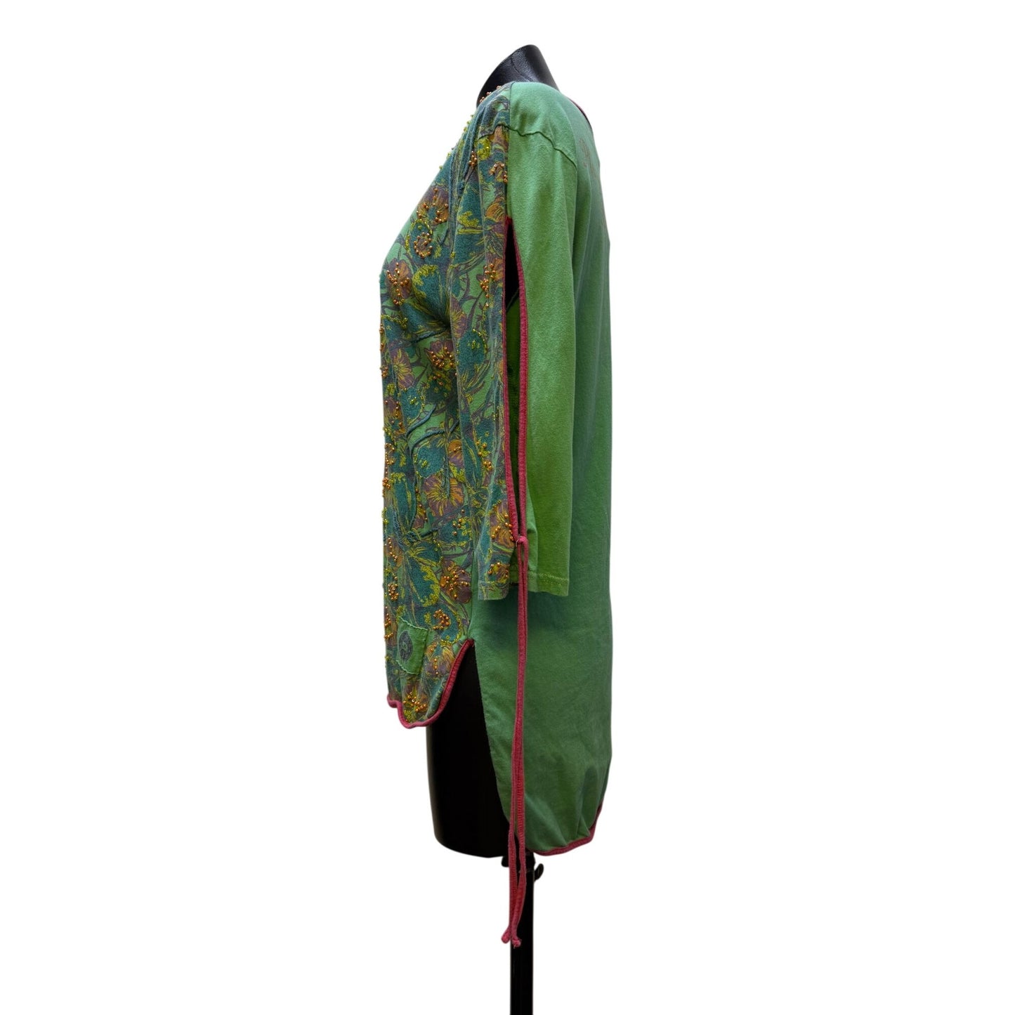 Double D Ranch Green Beaded Blouse Sz M 3/4 Sleeves